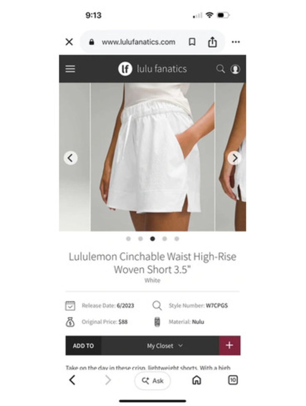 Lululemon cinchable waist high rise shorts 3.5 inch inseam XS - Picture 7 of 7